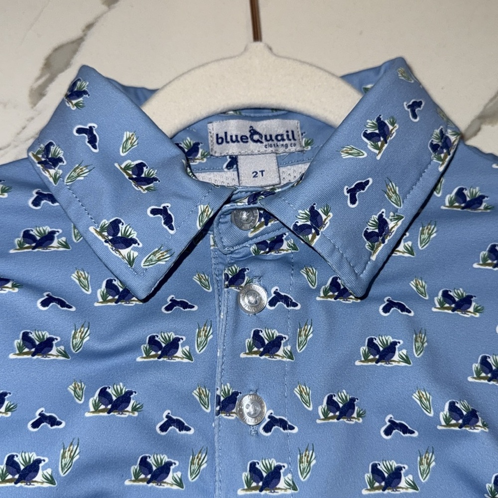 Blue Quail Performance Short Sleeve Blue Polo Shirt with Quail Print 2T - Picture 7 of 11